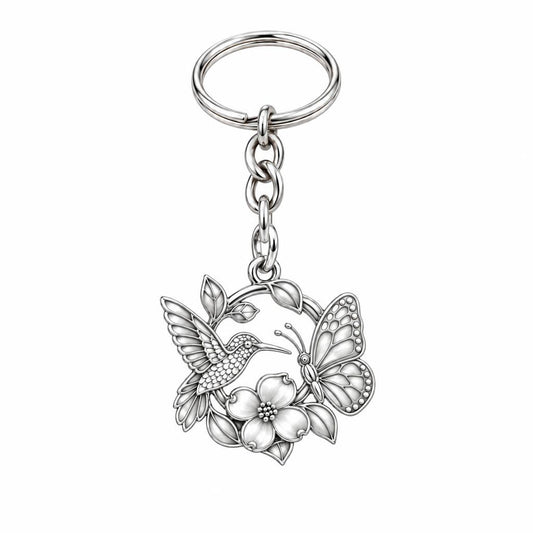 Garden Friends Meadow Charm Keychain – silver, front view