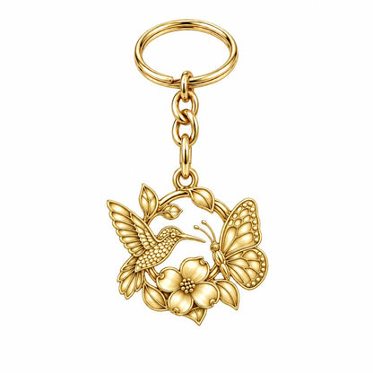 Garden Friends Meadow Charm Keychain – 18K gold, front view