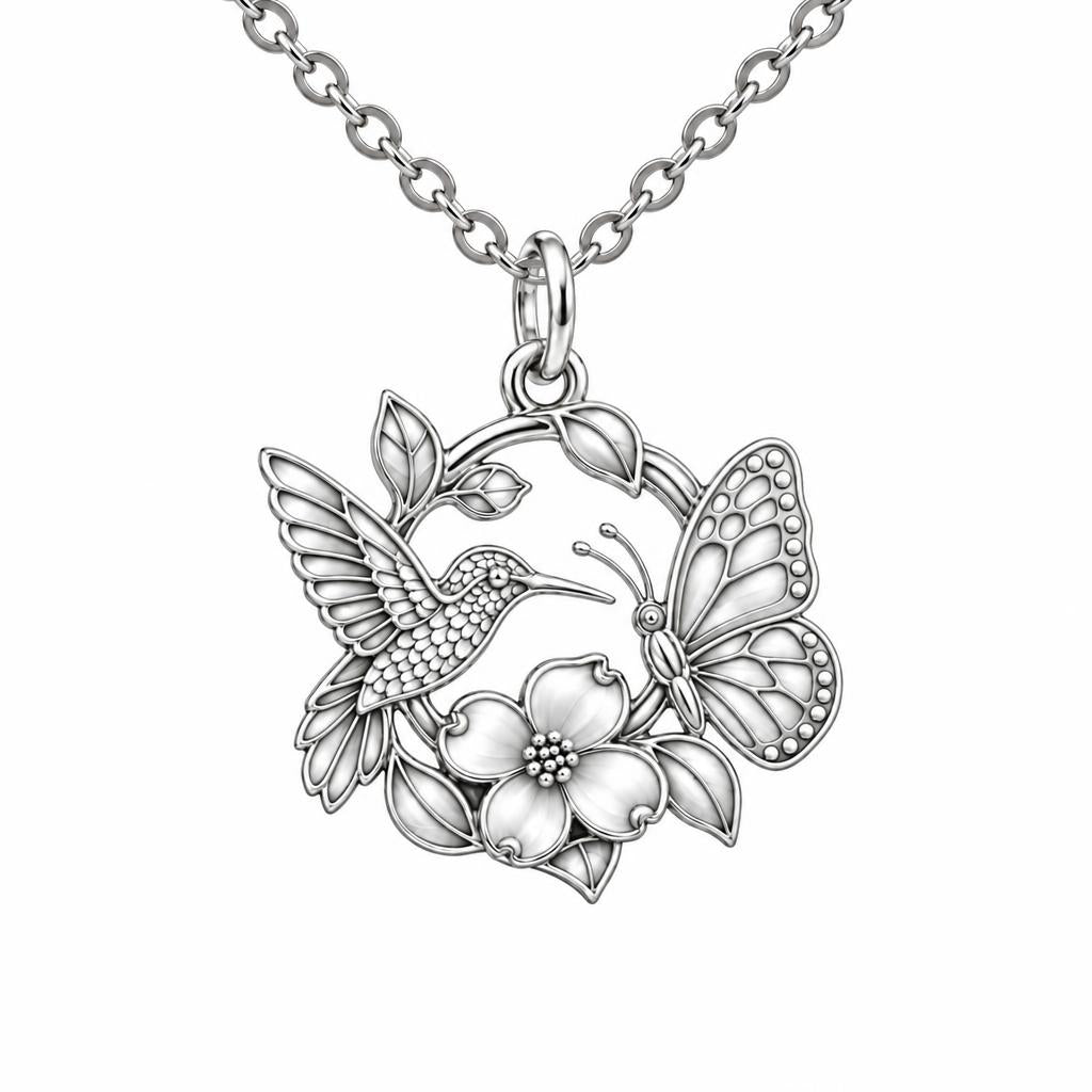 Garden Friends Meadow Charm Necklace Set – silver, front view