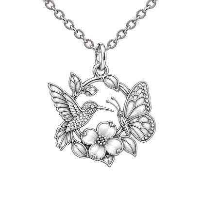 Garden Friends Meadow Charm Necklace Set – silver, front view