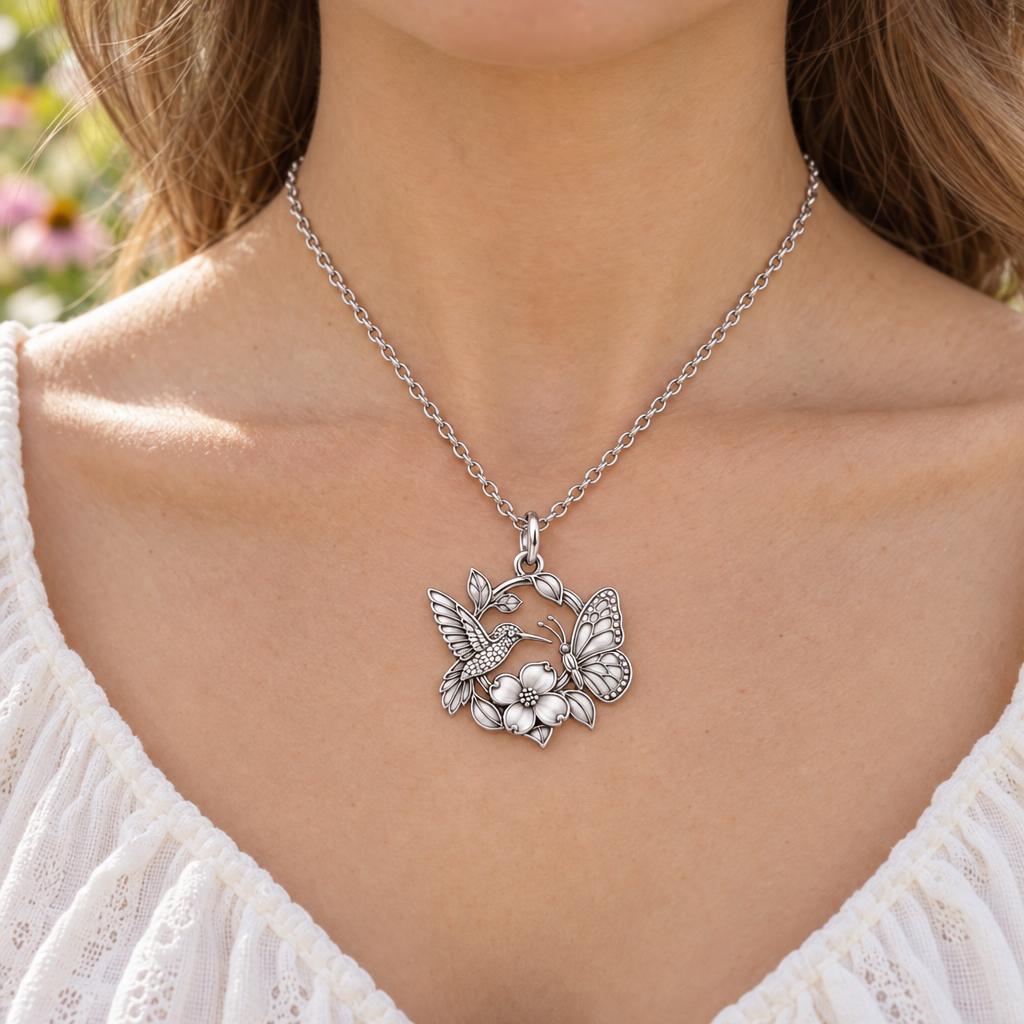 Garden Friends Meadow Charm Necklace Set – worn / in use