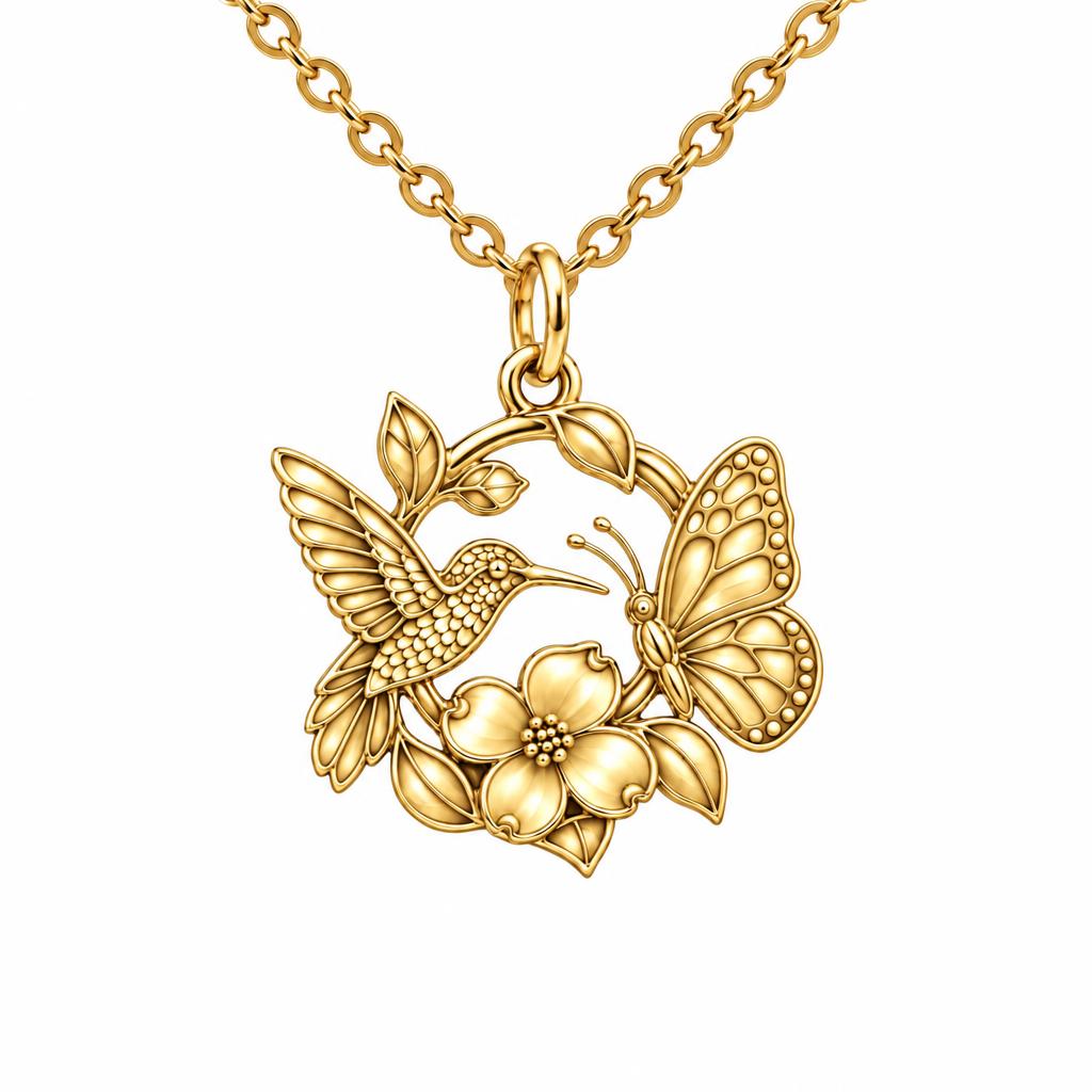 Garden Friends Meadow Charm Necklace Set – 18K gold, front view