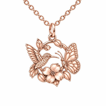Garden Friends Meadow Charm Necklace Set – rose gold, front view