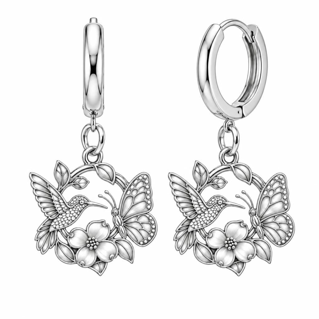 Garden Friends Meadow Huggie Charm Earrings – silver, front view
