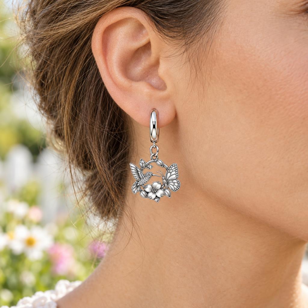 Garden Friends Meadow Huggie Charm Earrings – worn / in use