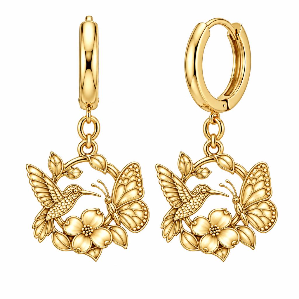 Garden Friends Meadow Huggie Charm Earrings – 18K gold, front view