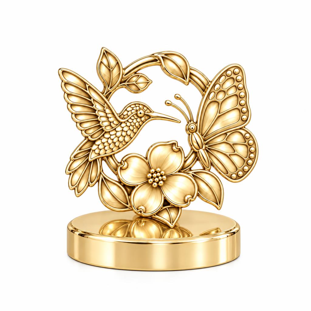 Garden Friends Meadow Keepsake Plaque – 18K gold, front view