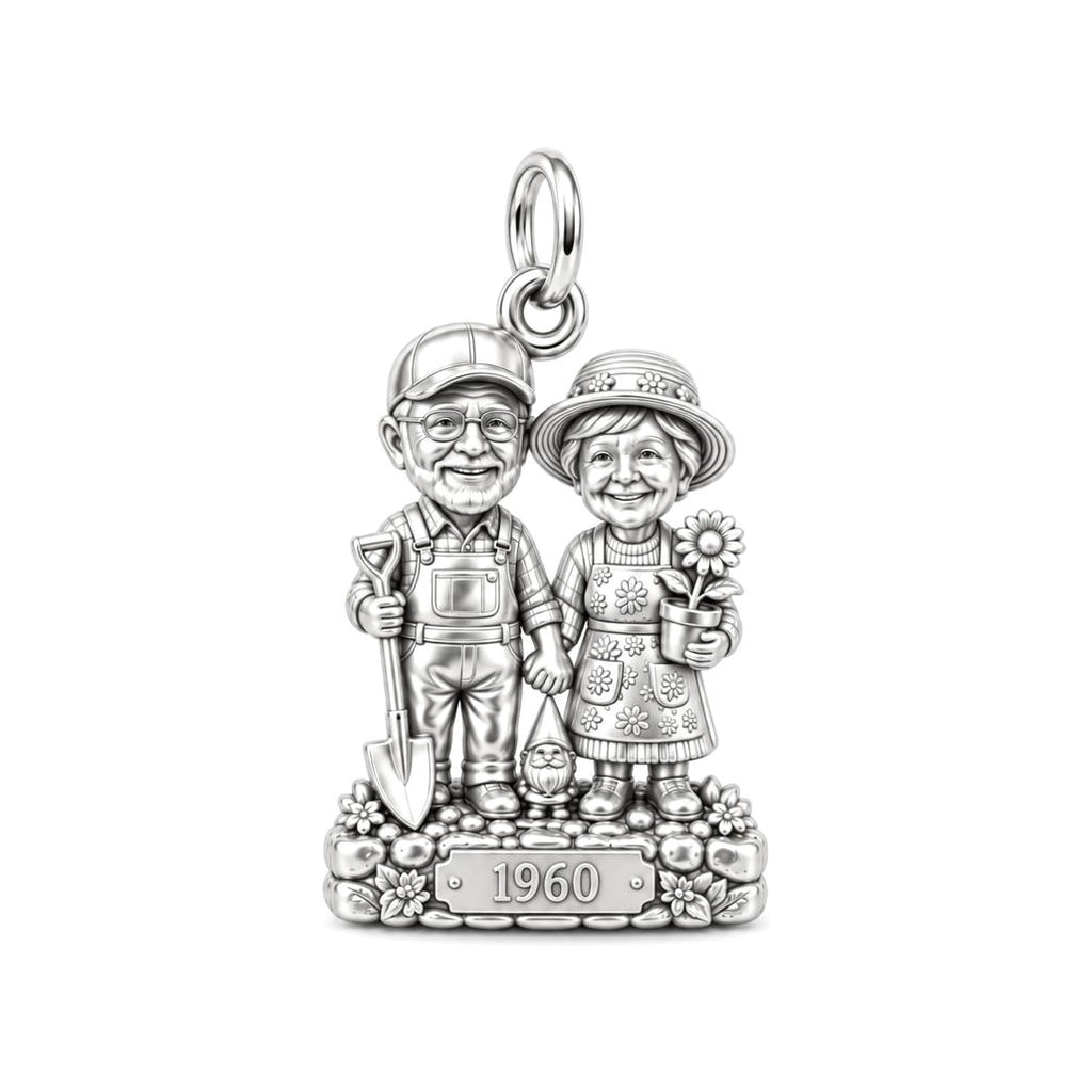 Garden Togetherness Charm Bracelet – Personalized Couple Gift – silver plated 3 cm charm, front view