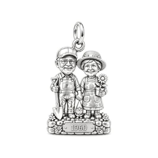 Garden Togetherness Charm Bracelet – Personalized Couple Gift – silver plated 3 cm charm, front view