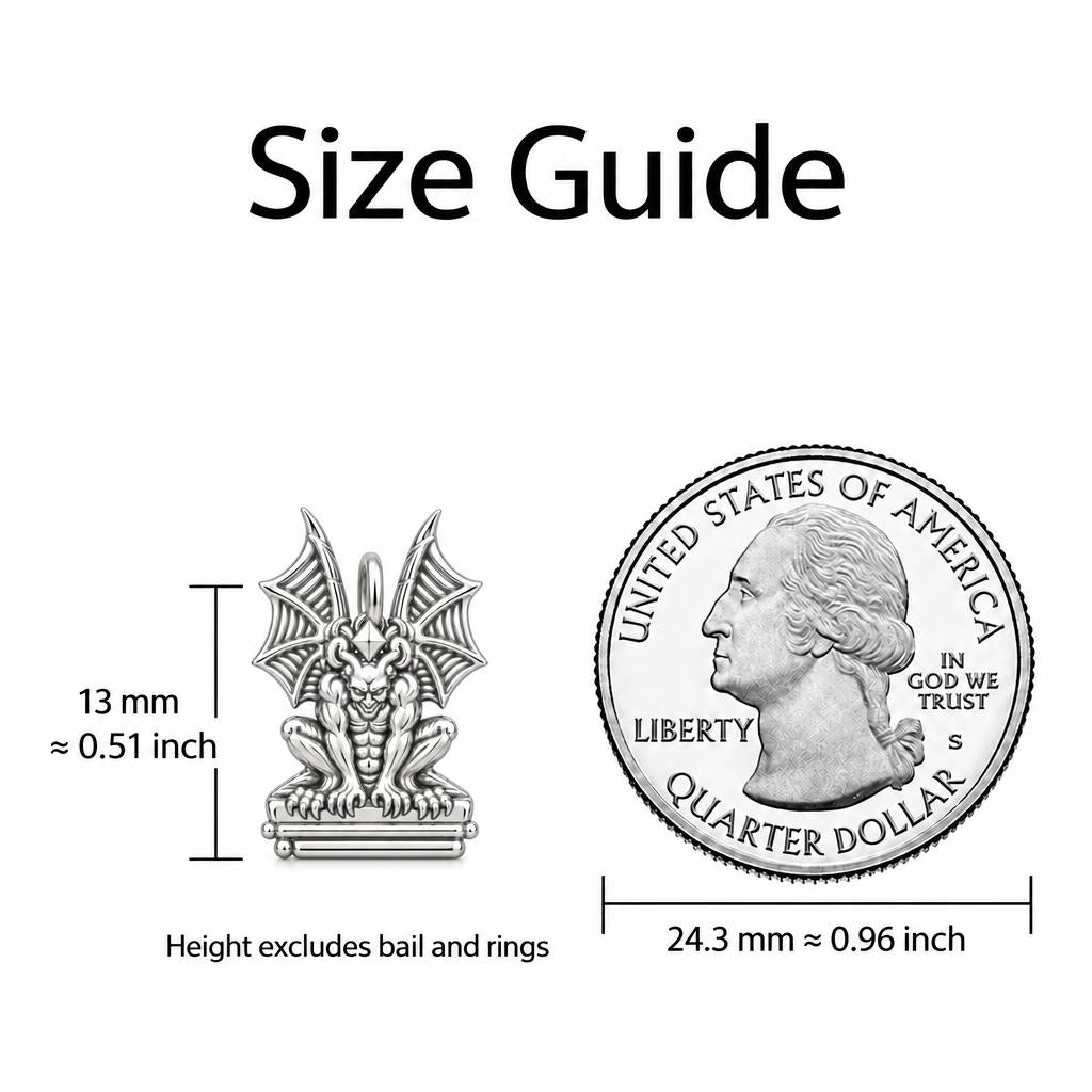 Gargoyle Guardian Charm Bracelet – Personalized Protector Gift – size guide, 13 mm charm next to a quarter