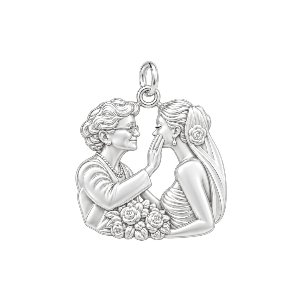 Generational Love Portrait Charm Bracelet – Personalized Mom Gift – silver charm, front view