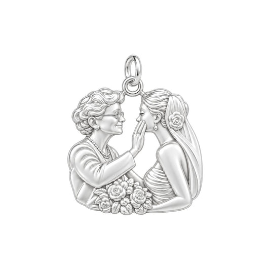 Generational Love Portrait Charm Bracelet – Personalized Mom Gift – silver charm, front view