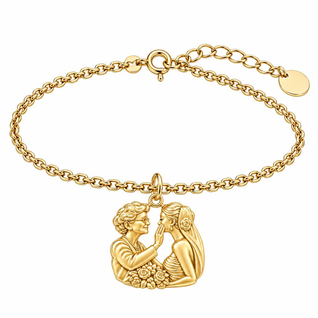 Generational Love Portrait Charm Bracelet Set – 18K gold, front view