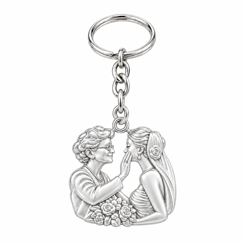 Generational Love Portrait Charm Keychain – silver, front view