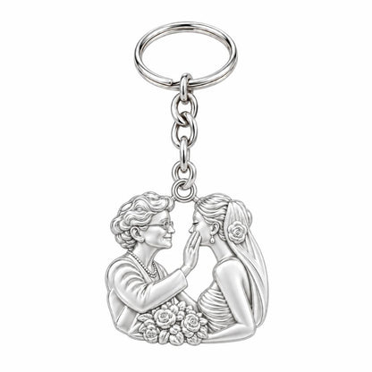 Generational Love Portrait Charm Keychain – silver, front view
