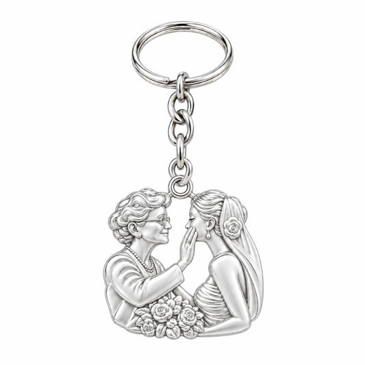 Generational Love Portrait Charm Keychain – silver, front view