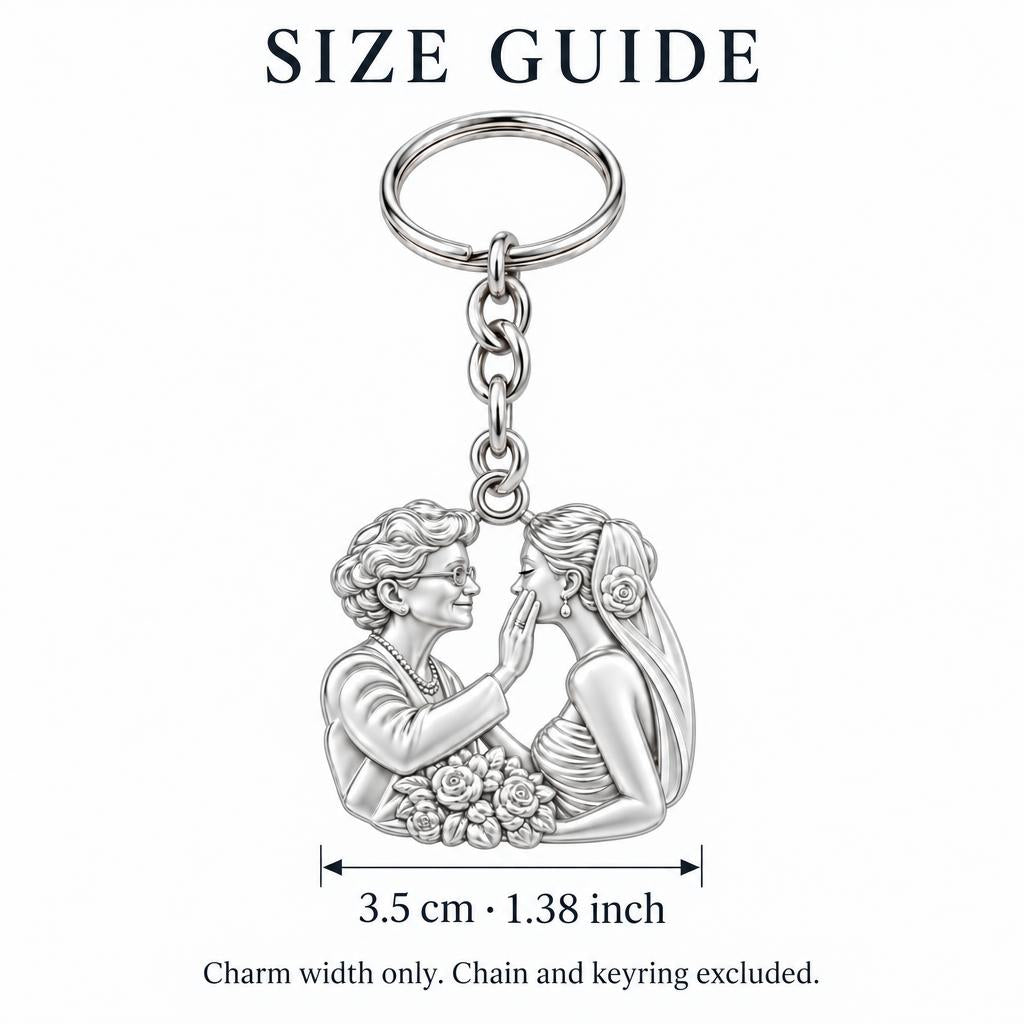 Generational Love Portrait Charm Keychain – size guide, 3.5 cm (1.38 in) charm, chain and keyring excluded