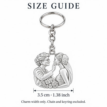 Generational Love Portrait Charm Keychain – size guide, 3.5 cm (1.38 in) charm, chain and keyring excluded