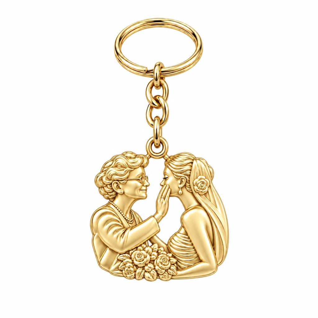Generational Love Portrait Charm Keychain – 18K gold, front view