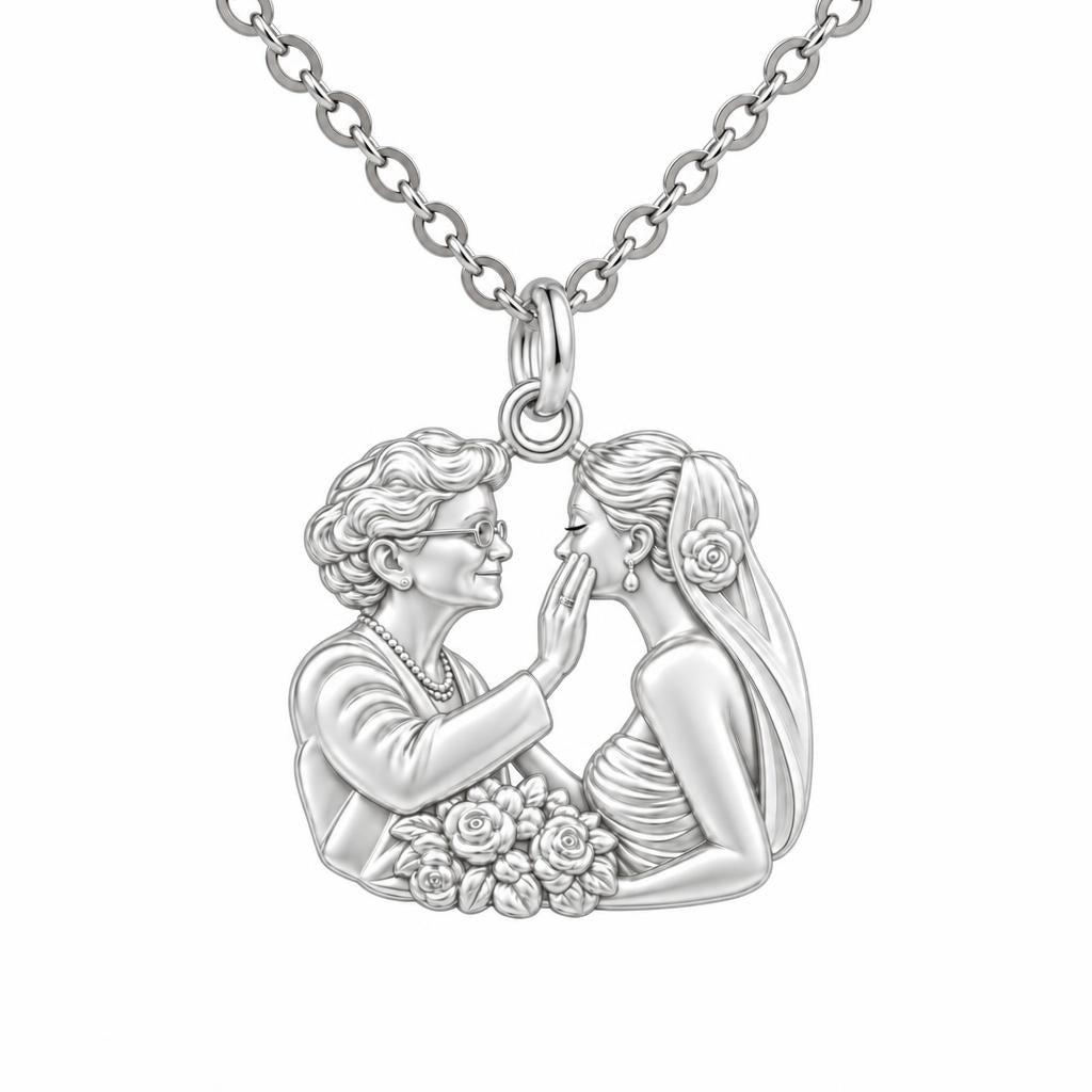 Generational Love Portrait Charm Necklace Set – silver, front view