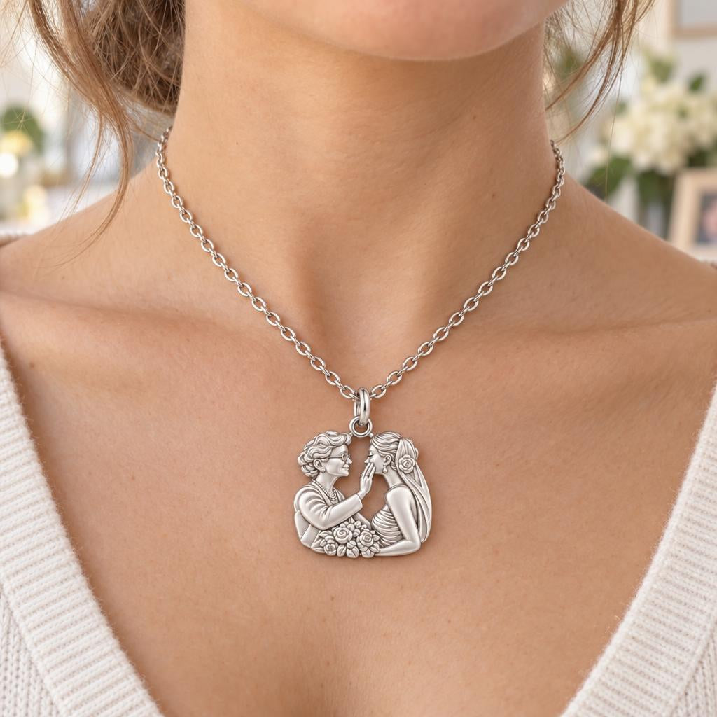 Generational Love Portrait Charm Necklace Set – worn / in use