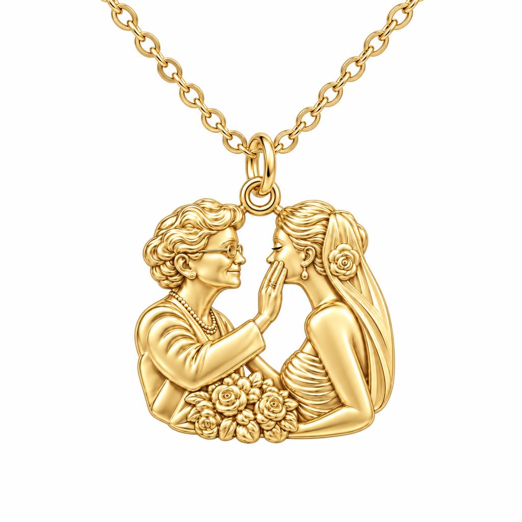 Generational Love Portrait Charm Necklace Set – 18K gold, front view