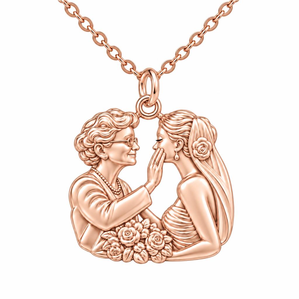 Generational Love Portrait Charm Necklace Set – rose gold, front view