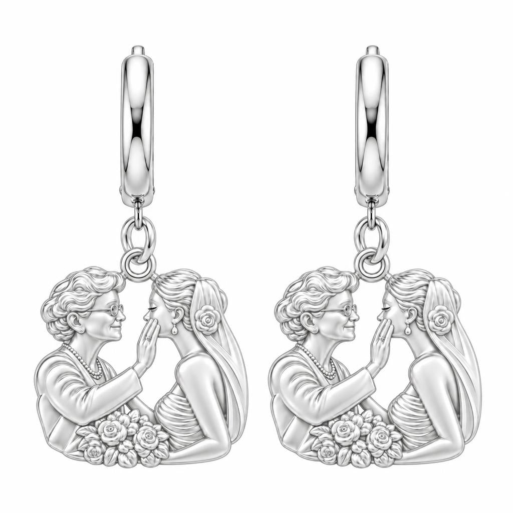 Generational Love Portrait Huggie Charm Earrings – silver, front view