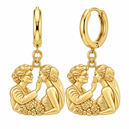 Generational Love Portrait Huggie Charm Earrings – 18K gold, front view