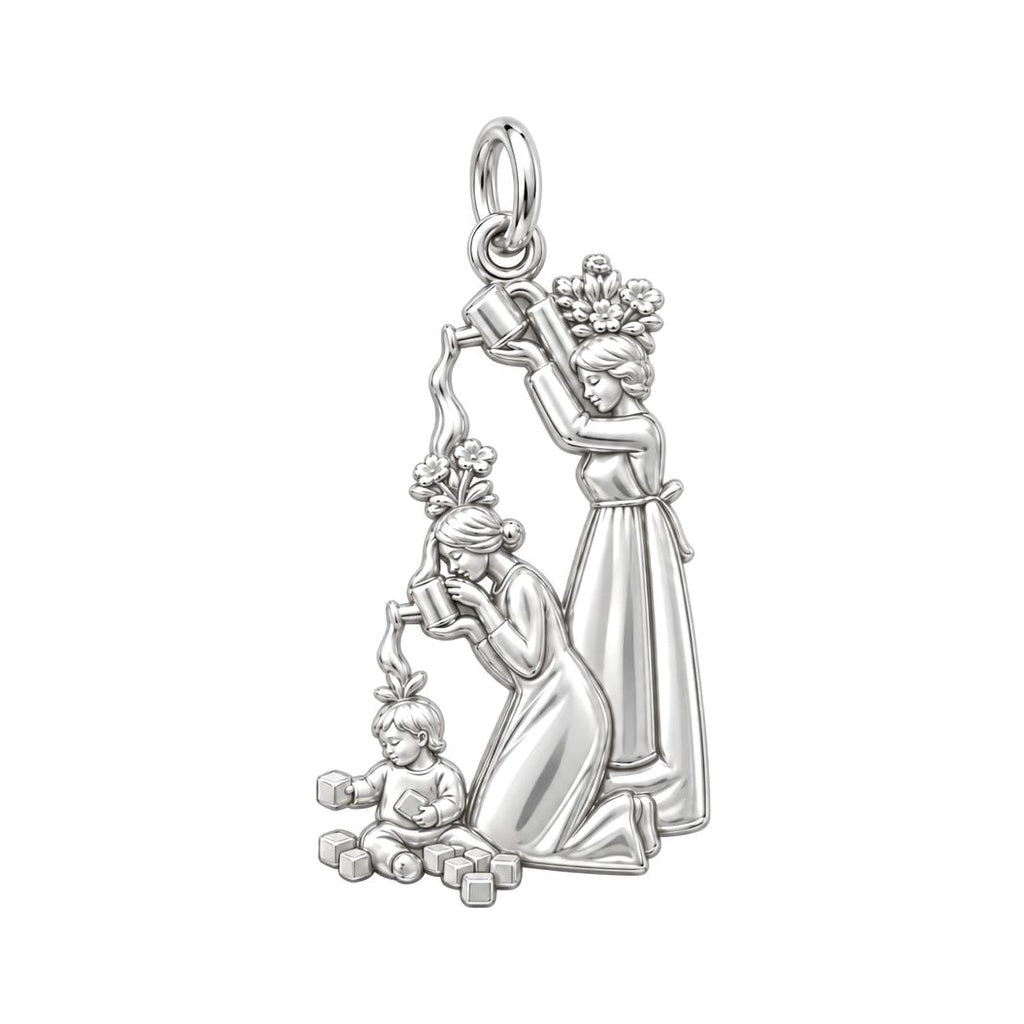 Generational Nurture Charm Bracelet – Personalized Mom Gift – silver charm, front view