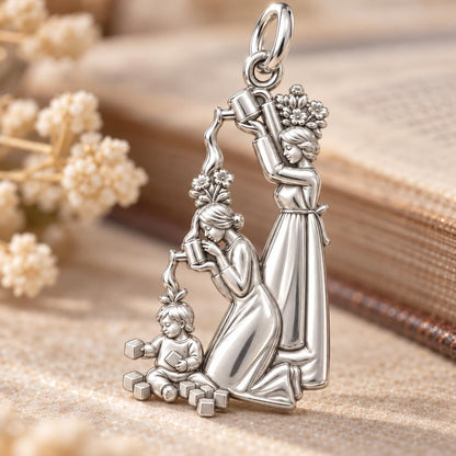 Generational Nurture Charm Bracelet – Personalized Mom Gift – macro detail of the charm