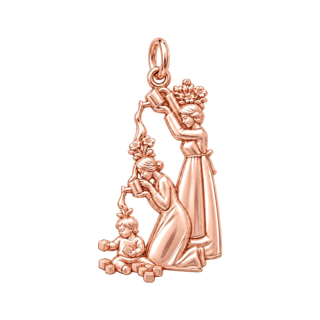 Generational Nurture Charm Bracelet – Personalized Mom Gift – rose gold charm, front view