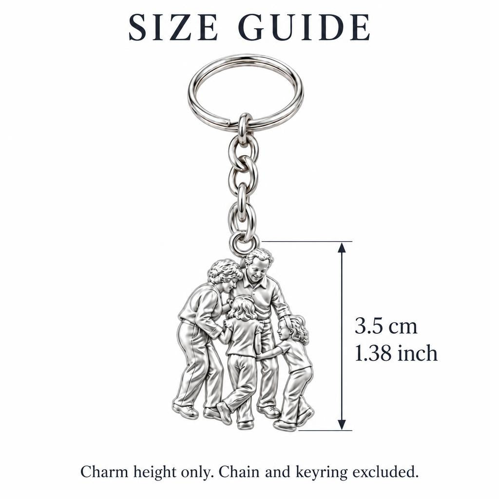 Generations of Love Charm Keychain – size guide, 3.5 cm (1.38 in) charm, chain and keyring excluded