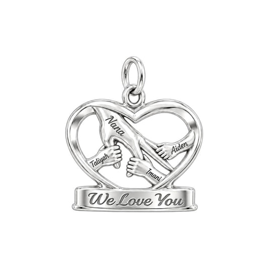 Generations of Love Heart Charm Bracelet – Personalized Nana Gift – silver charm, front view