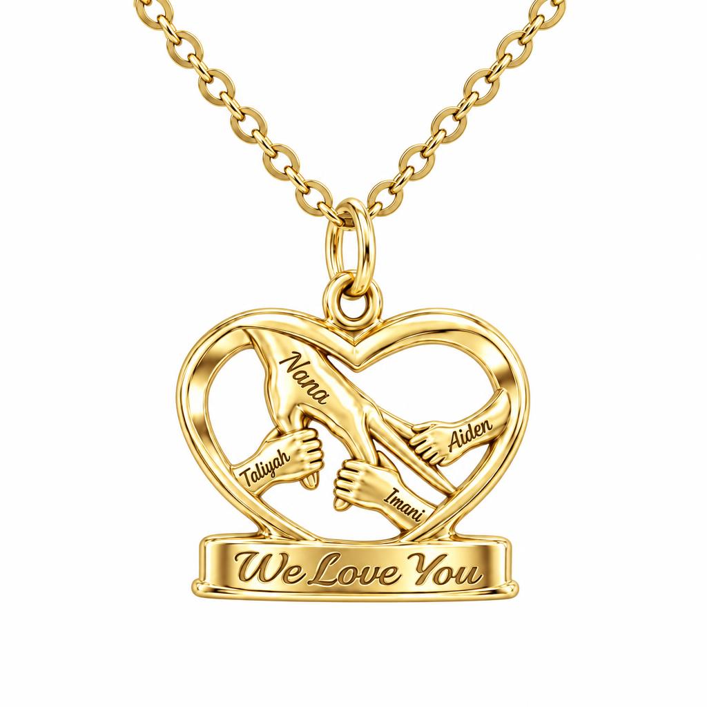 Generations of Love Heart Charm Necklace Set – 18K gold, front view