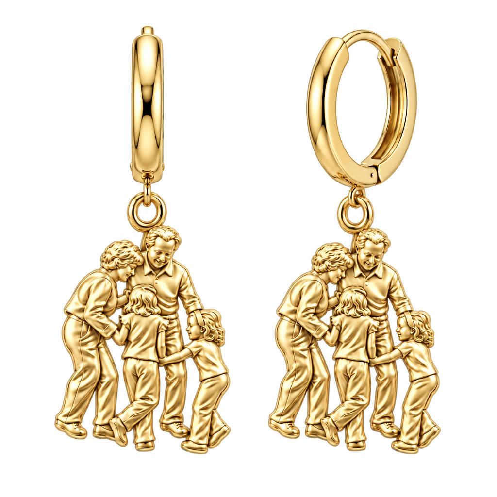 Generations of Love Huggie Charm Earrings – 18K gold, front view