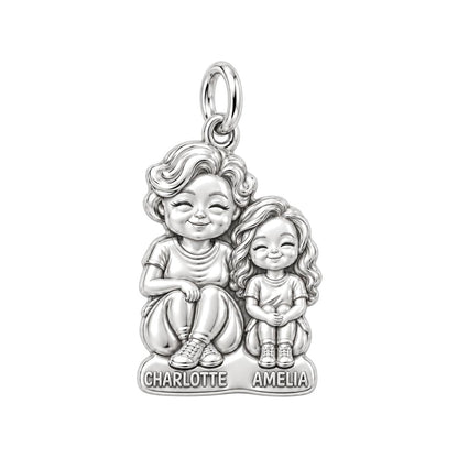 Generations Together Charm Bracelet – Personalized Nana Gift – silver plated 2 cm charm, front view