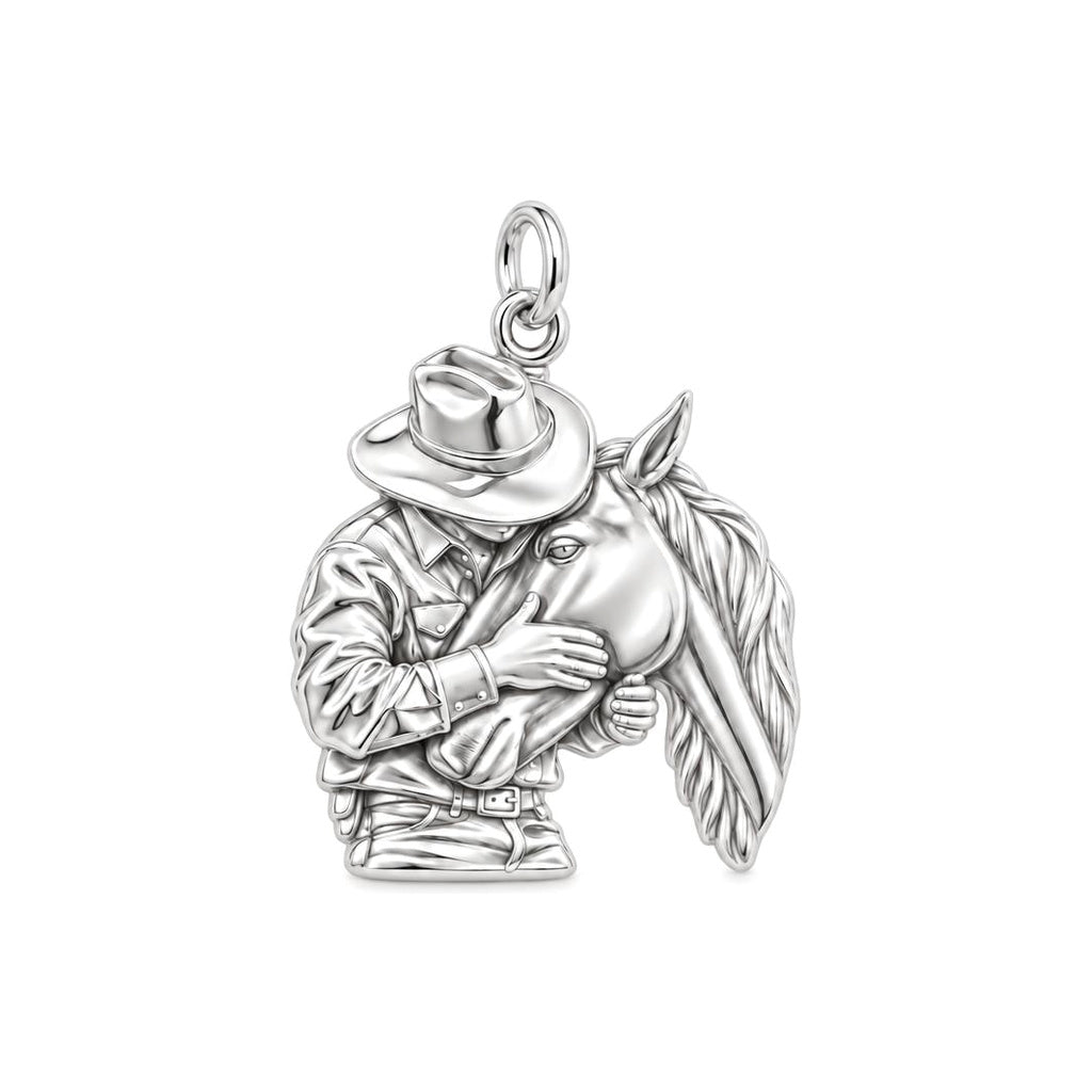 Gentle Cowboy Embrace Charm Bracelet – Personalized Horse Lover Gift – silver charm, front view