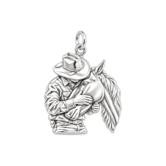 Gentle Cowboy Embrace Charm Bracelet – Personalized Horse Lover Gift – silver charm, front view