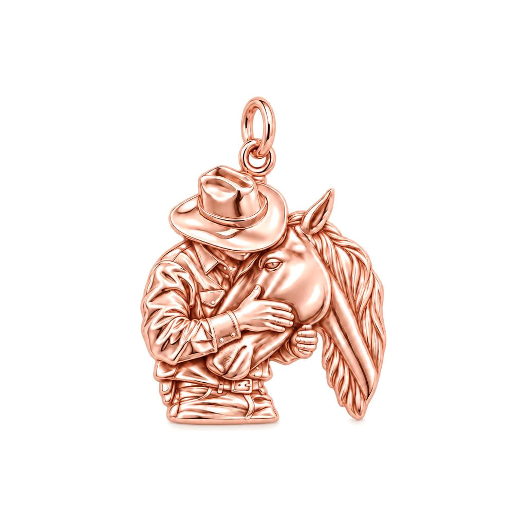 Gentle Cowboy Embrace Charm Bracelet – Personalized Horse Lover Gift – rose gold charm, front view