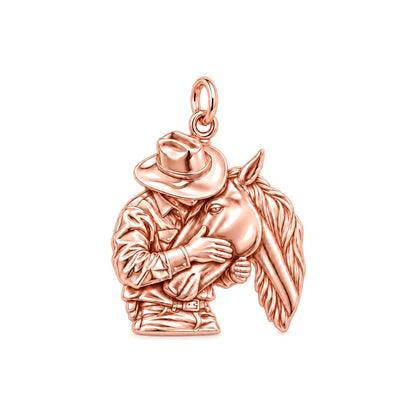 Gentle Cowboy Embrace Charm Bracelet – Personalized Horse Lover Gift – rose gold charm, front view