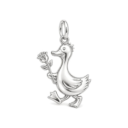 Gentle Duckling with Rose Charm Bracelet – Personalized Mom Gift – silver charm, front view