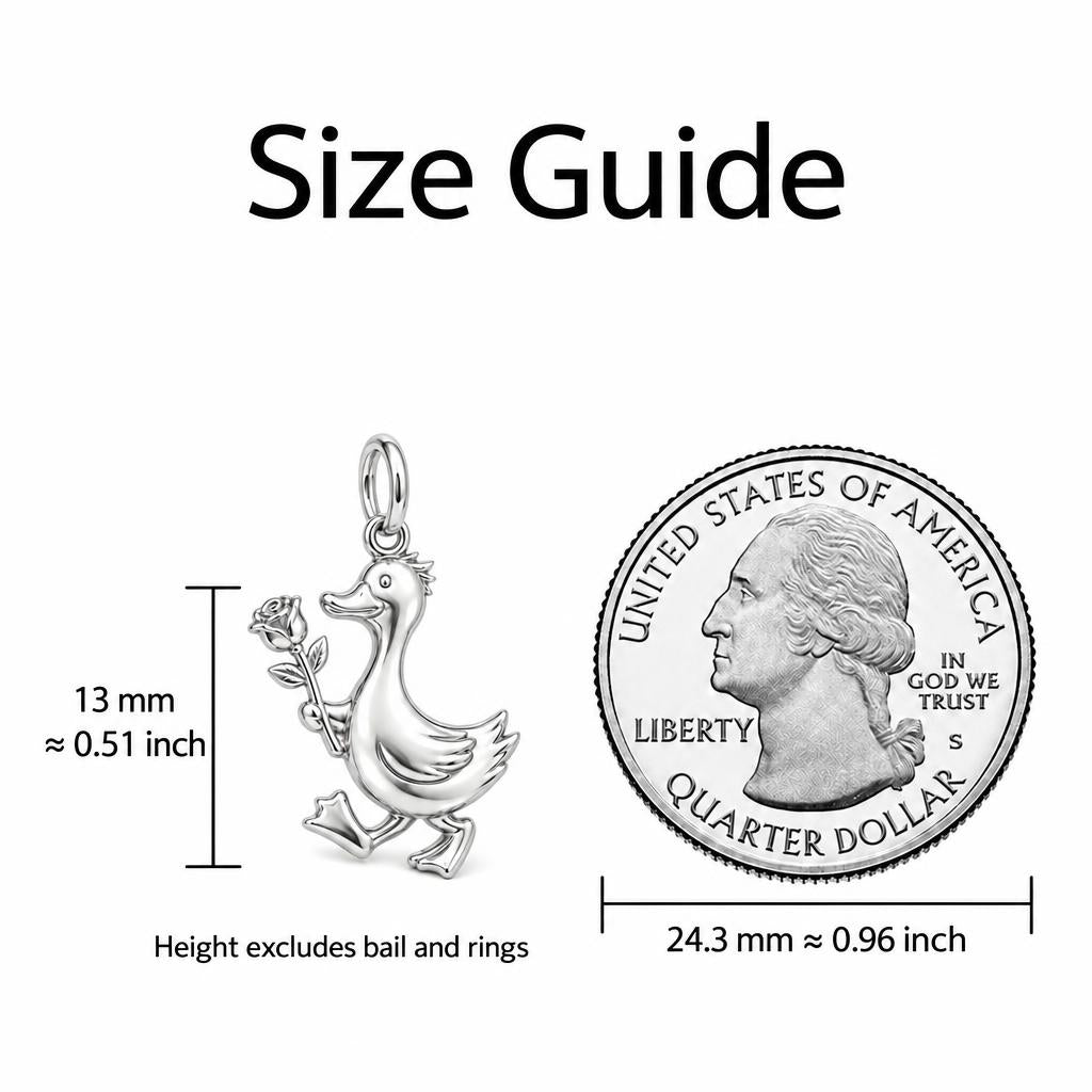 Gentle Duckling with Rose Charm Bracelet – Personalized Mom Gift – size guide, 13 mm charm next to a quarter