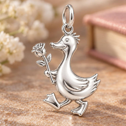 Gentle Duckling with Rose Charm Bracelet – Personalized Mom Gift – macro detail of the charm