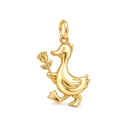 Gentle Duckling with Rose Charm Bracelet – Personalized Mom Gift – 18K gold charm, front view
