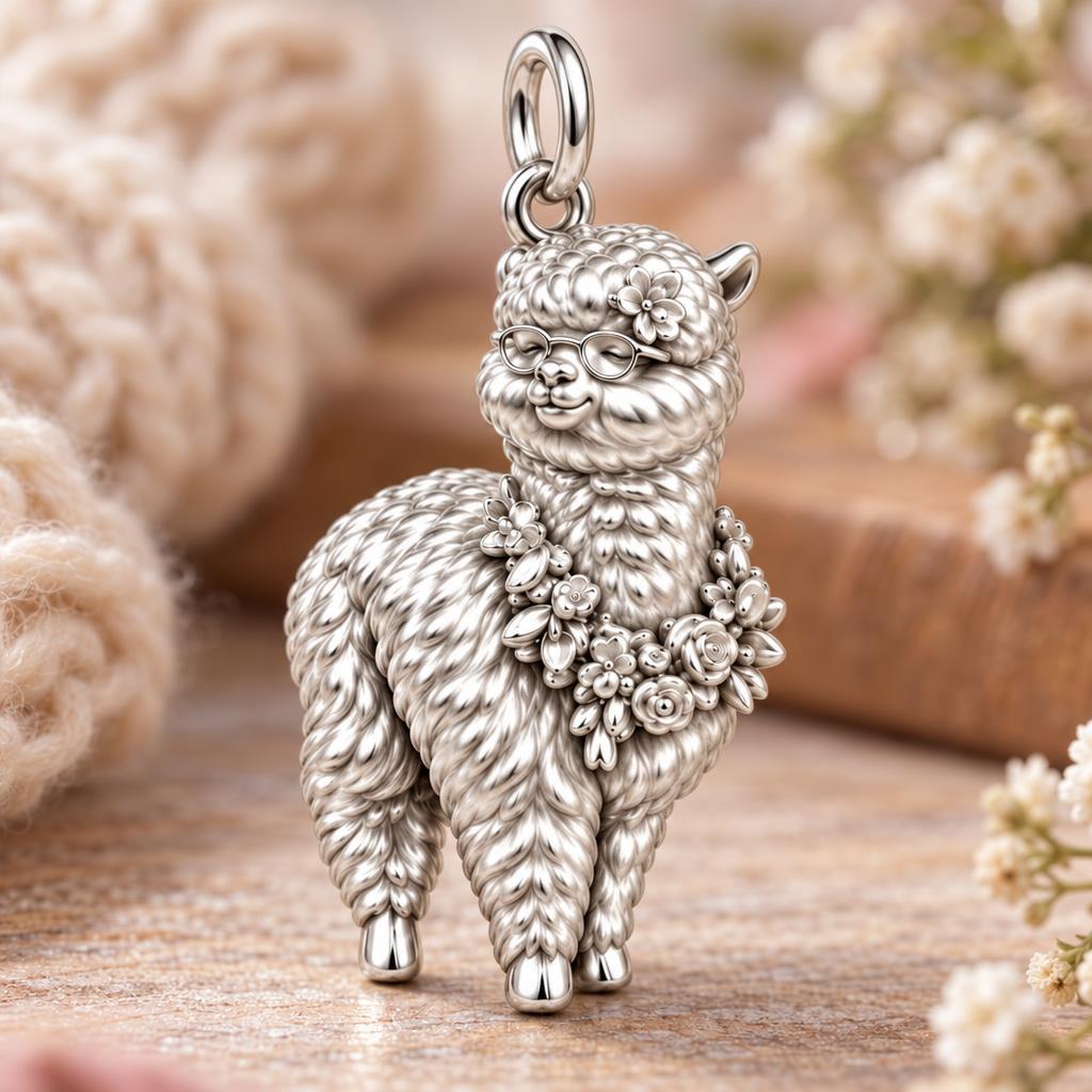 Gentle Flower Sheep Charm Bracelet – Personalized Nana Gift – macro detail of the charm