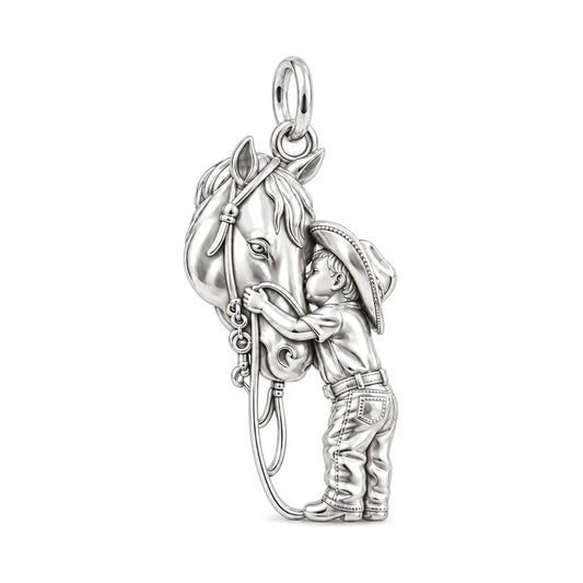 Gentle Horse Hug Charm Bracelet – Personalized Mom Gift – silver charm, front view