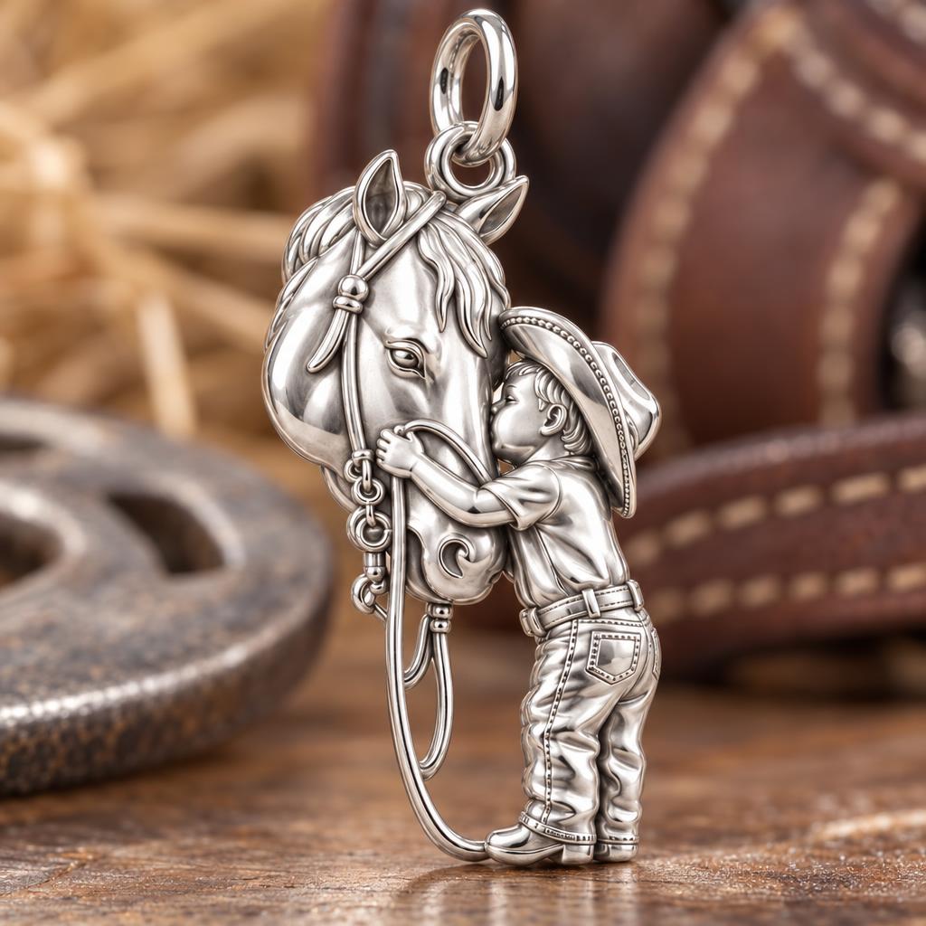 Gentle Horse Hug Charm Bracelet – Personalized Mom Gift – macro detail of the charm