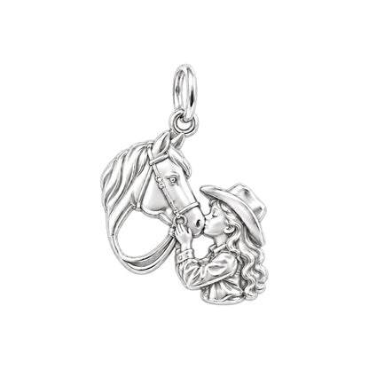 Gentle Horse Kiss Charm Bracelet – Personalized Horse Mom Gift – silver charm, front view