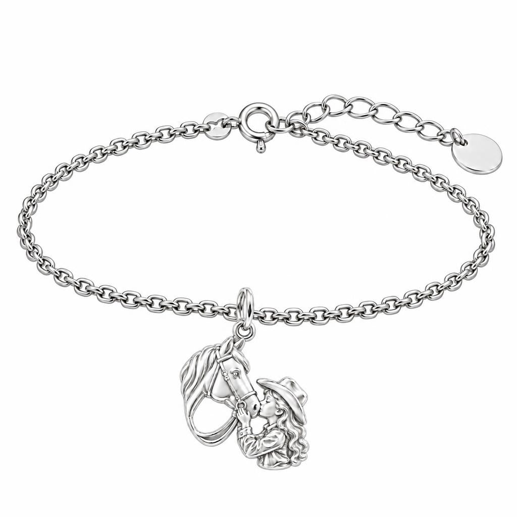 Gentle Horse Kiss Charm Bracelet Set – silver, front view